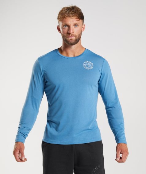 Koszulki Gymshark Legacy Long Sleeve Męskie Niebieskie | PL 368QZA